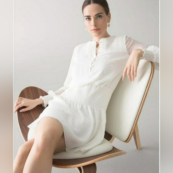 While House black Market Ivory White Smocked Blouson Dress Sz Small, Retail $160 - Picture 1 of 12